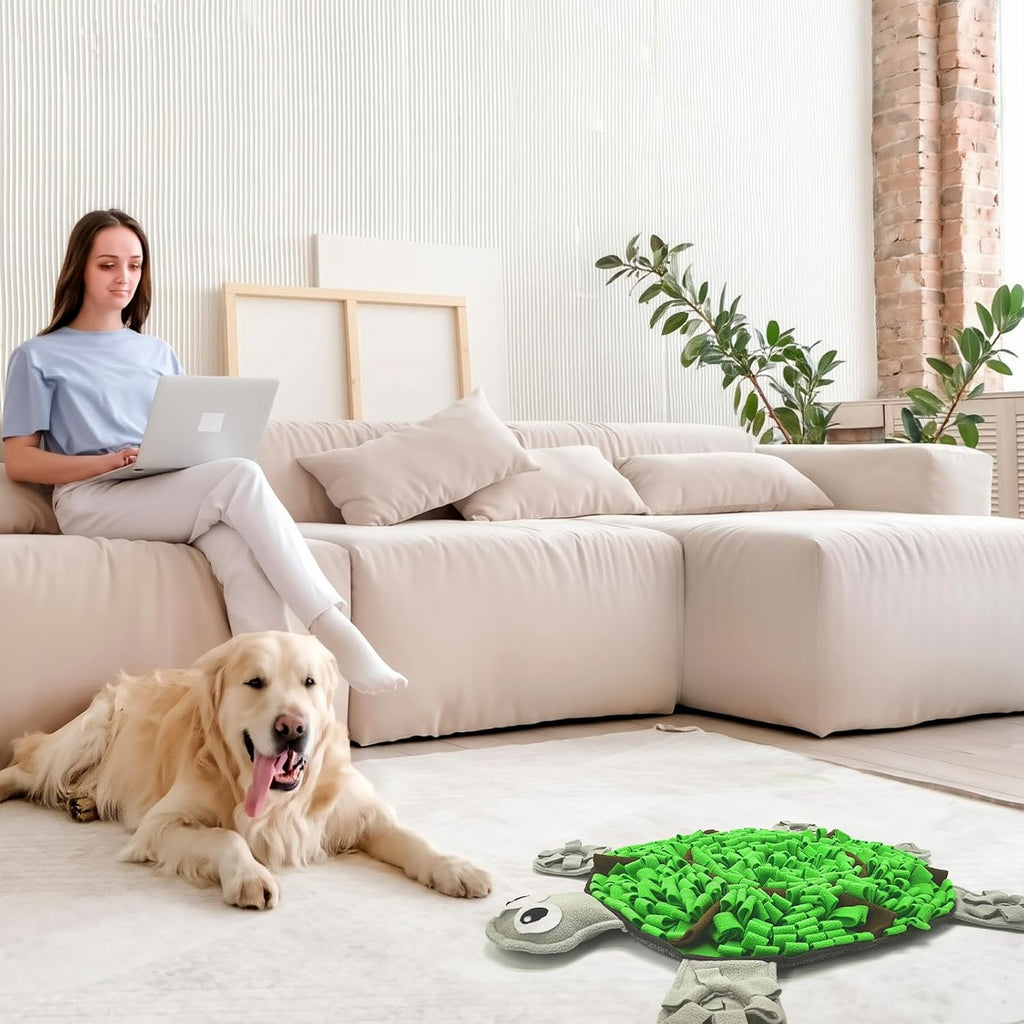 Snuffle Mat for Dogs, Tortoise-Themed Slow Feeder for Small/Middle/Large Breed, Durable Washable Portable Pet Feeding Mat, Nose Work Training Pad, Anxiety Relief & Mental Stimulation(M, Green)