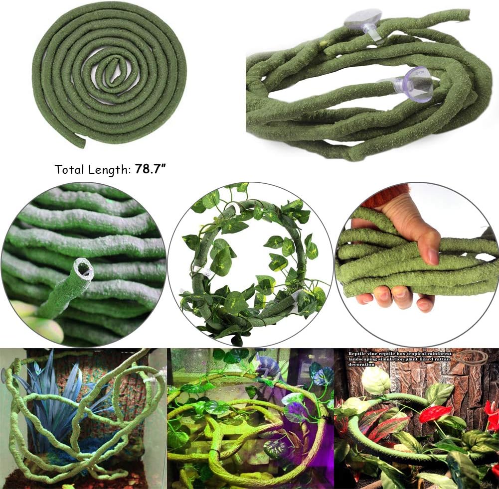 Hamiledyi Lizard Climbing Jungle Vines 9.8FT Bearded Dragon Tank Accessories Bendable Vine Artificial Branch Reptile Tank Habitat Decor for Gecko, Snakes,Chameleon,Bearded Dragon