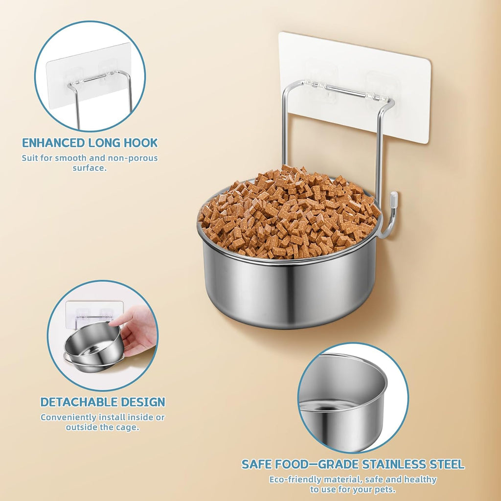 2 Pcs Wall Mounted Cat Food Water Bowls for Small Pets, S (12+19 OZ)