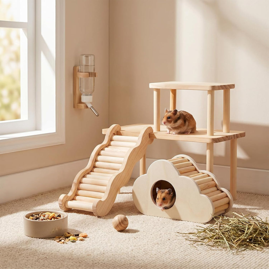 4 Pcs Hamster Cage Accessories, Hamster Platform & Hideout