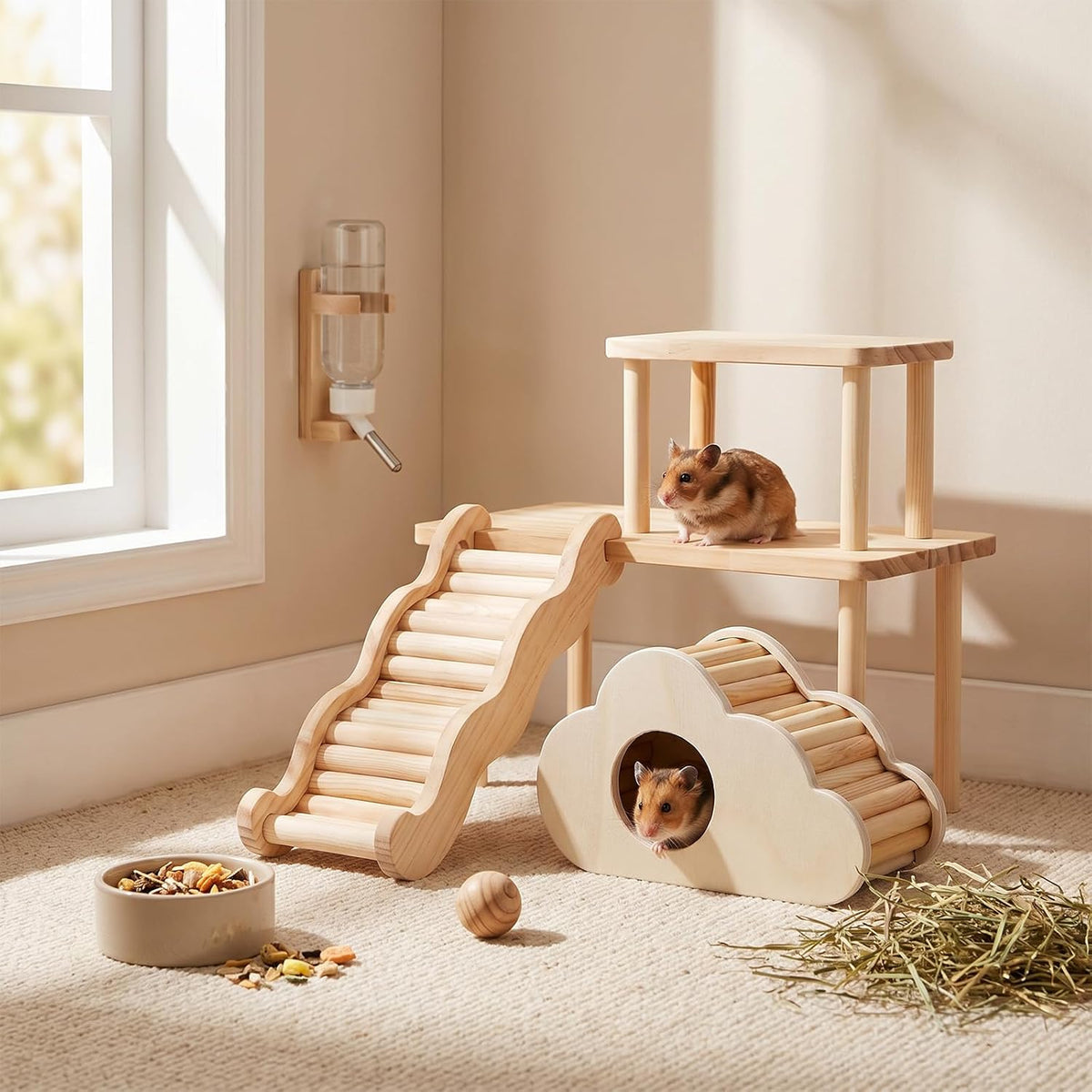 4 Pcs Hamster Cage Accessories, Hamster Platform & Hideout