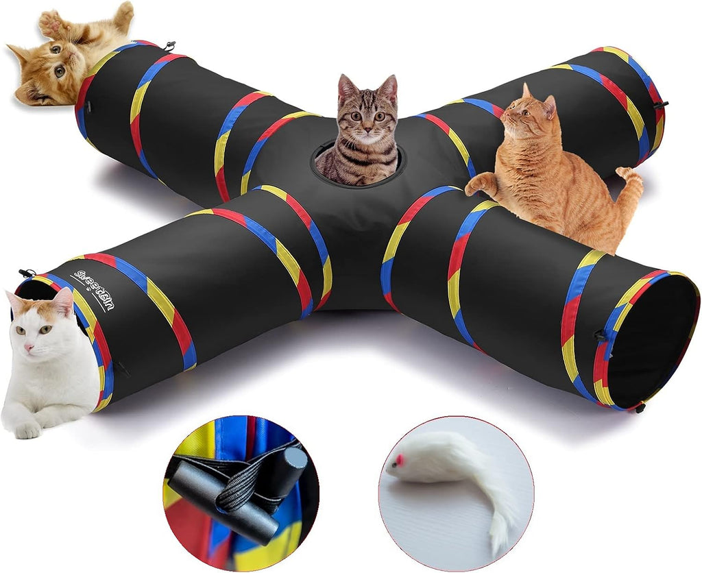4 Way Cat Tunnels for Indoor Cats with Mouse Toy & Play Ball