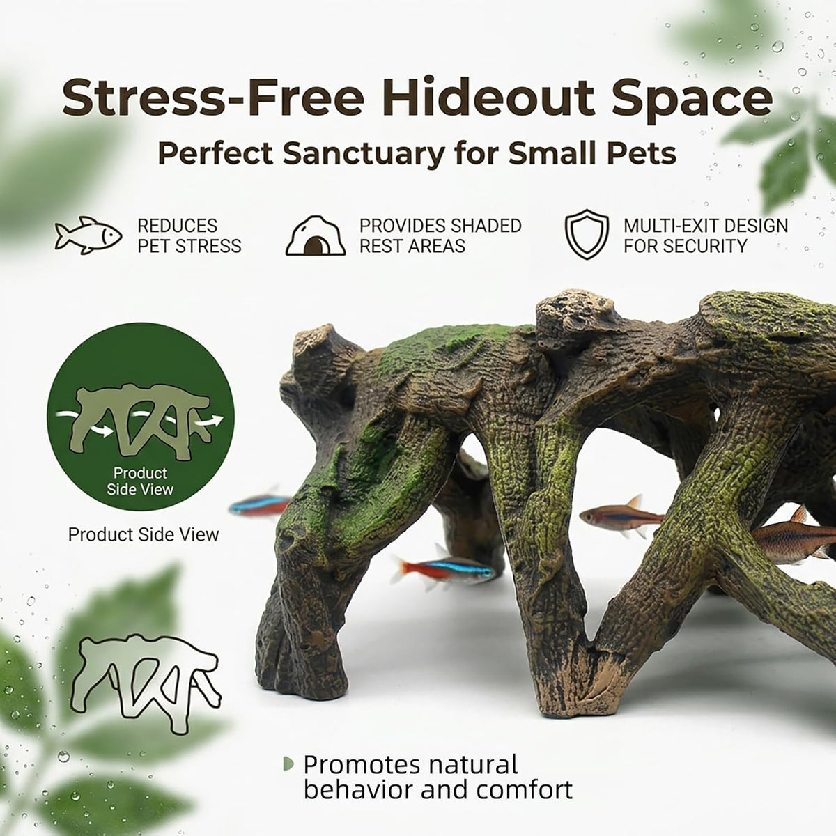 relaqcc Aquarium Decor Reptile Hideout Hollow Tree Trunk Ornament for Betta