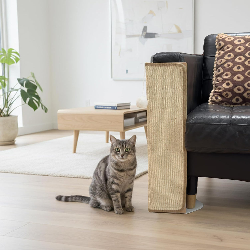 PETKARAY Under-Furniture Cat Scratcher, 23.6'' Sisal Scratching Post for Couch Corner, Furniture Protector Scratch Pad for Sofa with Toy Ball