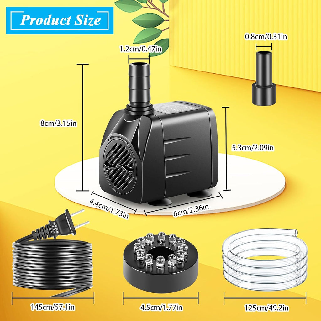 3 Pack Submersible Pump with Led Light, Small Fountain Pump with Tubing, Submersible Water Pump for Aquarium Fish Tank Indoor or Outdoor Pond Fountain Hydroponics Statuary (10W 160GPH)