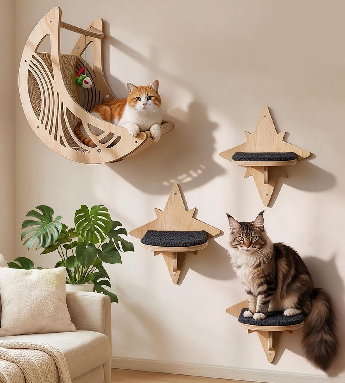 Star Cat Wall Shelves with Non-Slip Pads for Indoor Cats, Wall Mounted