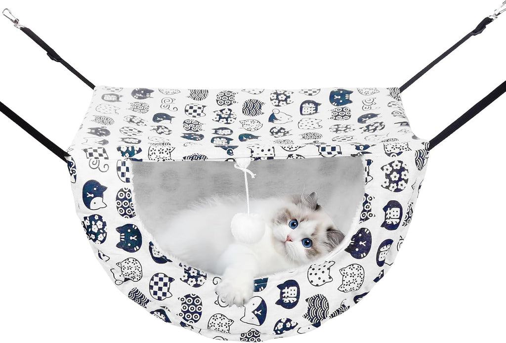 Admaison Cat Hammock for Cage with Ball,Hanging Pet Hammock Bed Adjustable,Double Layer Soft Sleeping Hammock for Cats,Ferret,Puppy,Rabbits,Small Animals,1Pack (White)