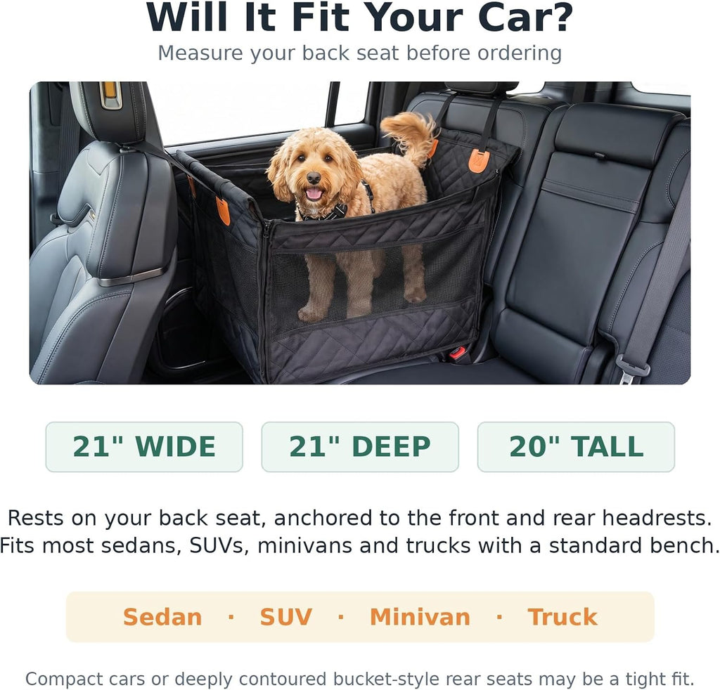 Dog Car Seat for Medium & Small Dogs - Zip-Down Sides & Tether