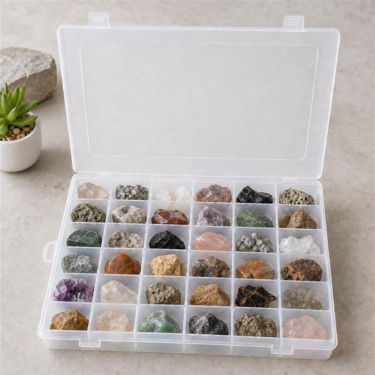 Guyuyii 2 PC 36 Grid Clear Bead Storage Containers with Adjustable Dividers