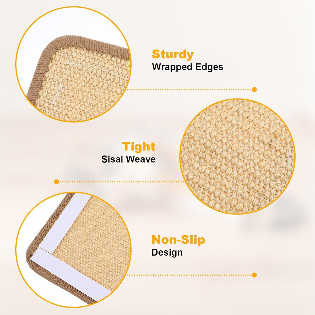 4 Pcs Sisal Cat Scratching Mat, 15.7 x 7.9 Inch Horizontal Scratching Pad with Adhesive Tape, Furniture Protector for Sofa Carpet Floor and Indoor Cats, Beige