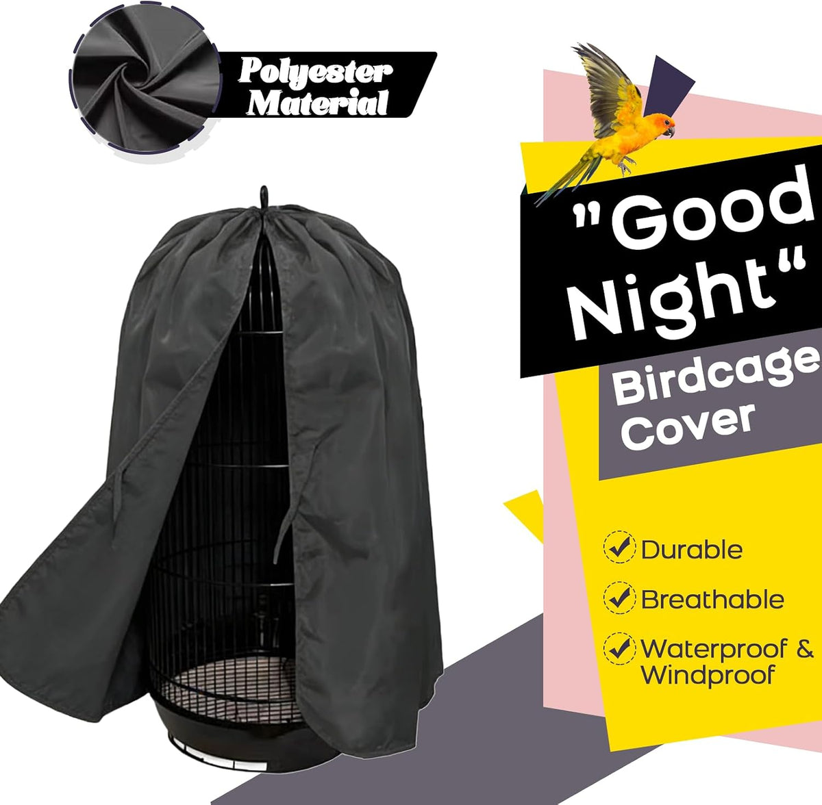 QBLEEV Round Parrot Birdcage Cover, Pet Universal Blackout Cage Cover Shade