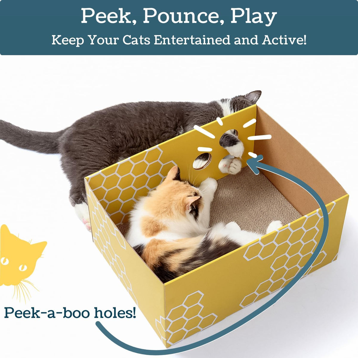 No-Mess Cardboard Cat Scratcher Box - Refillable Double-Sided Scratch Pad