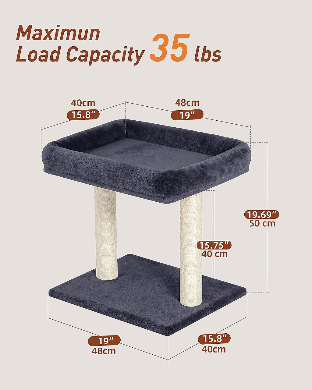 19" Small Cat Tree with Scratching Post for Indoor Cats with Perch