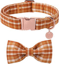 Fall Plaid Dog Collar and Bow Tie Set – Brown Orange Checkered Adjustable Collar by UPURARAPUP
