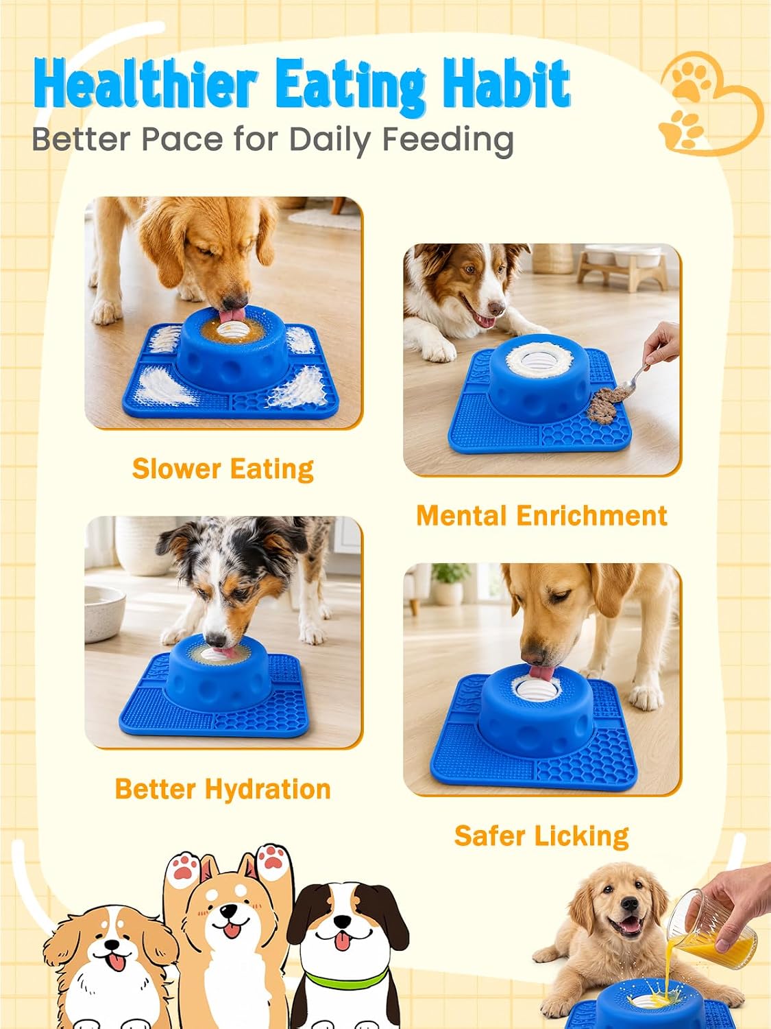 17oz Square Slow Feeder Dog Bowl, Lick Mat for Dogs with Rolling Ball