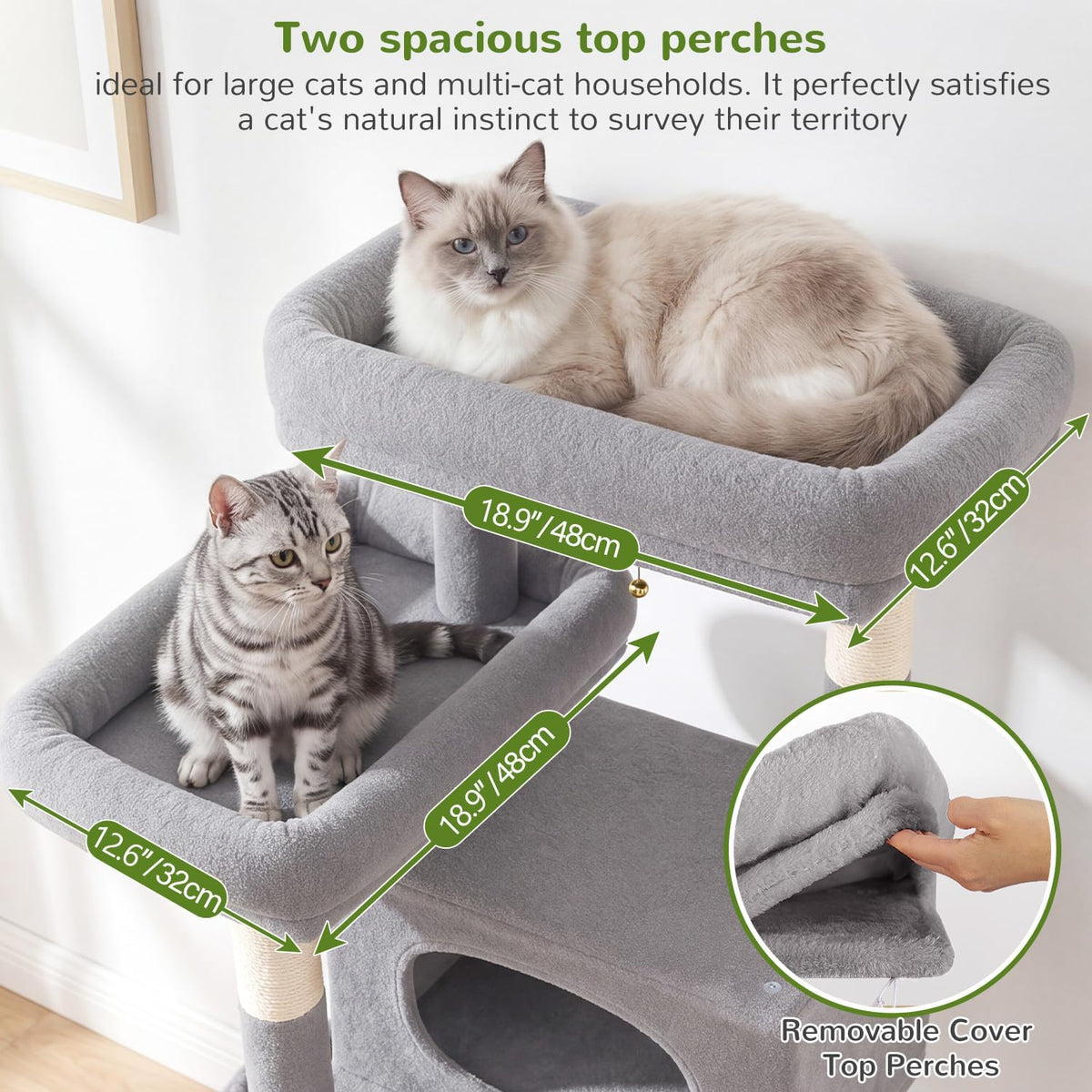 Globlazer 75in Tall Cat Tree Tower for Indoor Cats, F75B, Light Grey