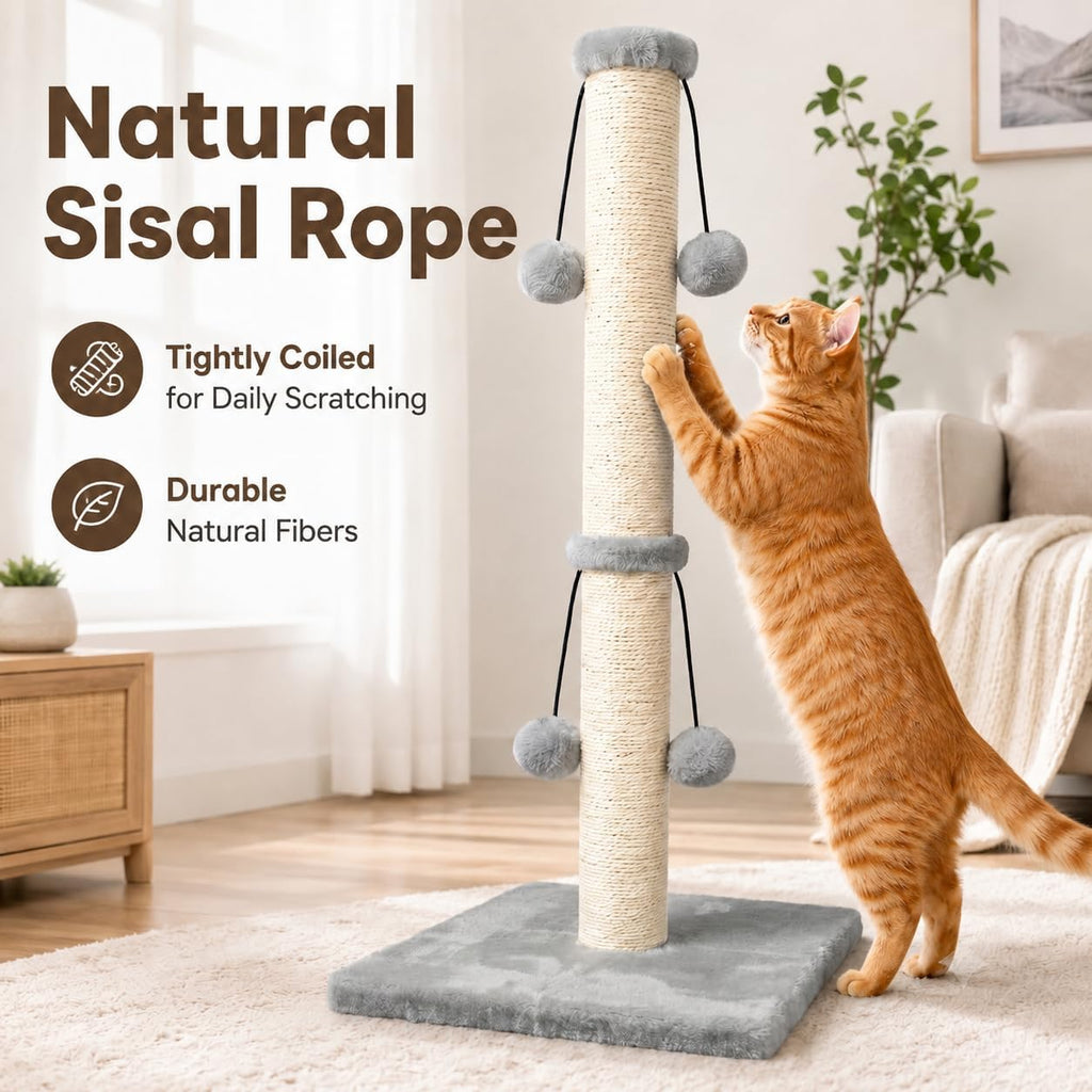 Dimaka 29in Cat Scratching Post, Sisal Scratch Post for Indoor Cats, Grey