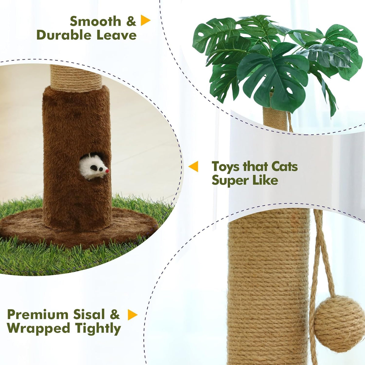 Woochpet 35" inch Cat Scratching Post,sisal cat Scratcher Tree with Leaves