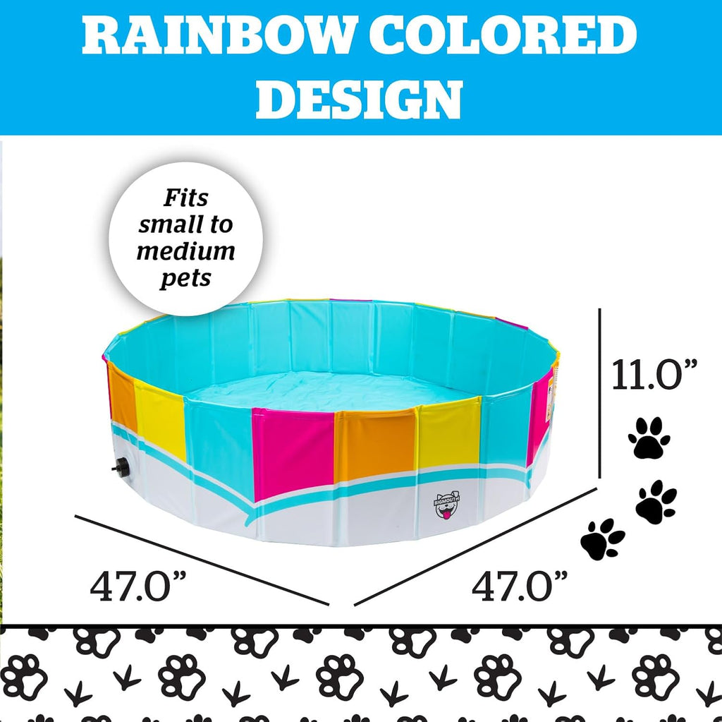 Foldable Dog Pool Collapsible Hard Plastic Pet Swimming Pool Portable Dog Bath Tub Kiddie for Small Medium Dogs Cats Kids 47" Rainbow
