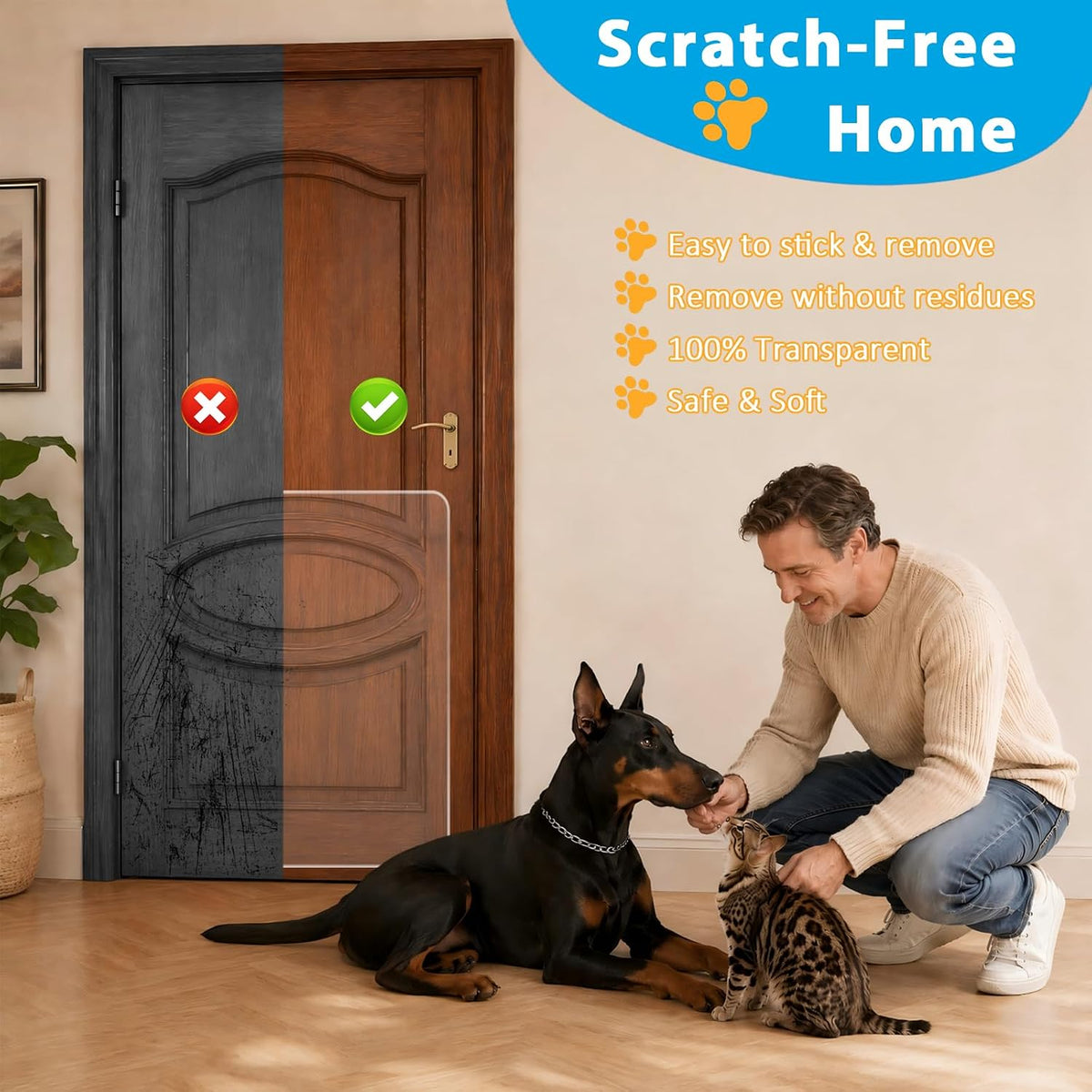 Majewel 15.7x23.6”Door Protector from Dog Scratching,Clear PVC Door Guard