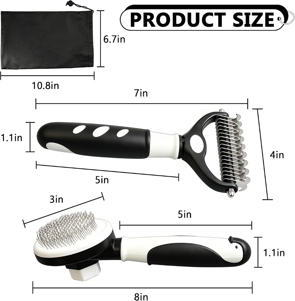 2Pc Dematting Rake & Self-Cleaning Slicker Brush for Dogs Cats
