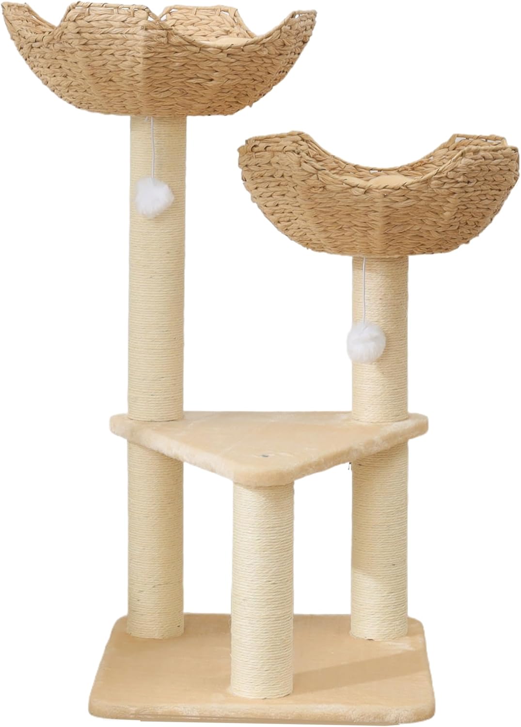 SHENGOCASE Small Cat Tree Tower with Large 17.7" Rattan Wicker Basket, Handwoven Nest Basket Bed, Window Perch for Large Cats up to 25LBS