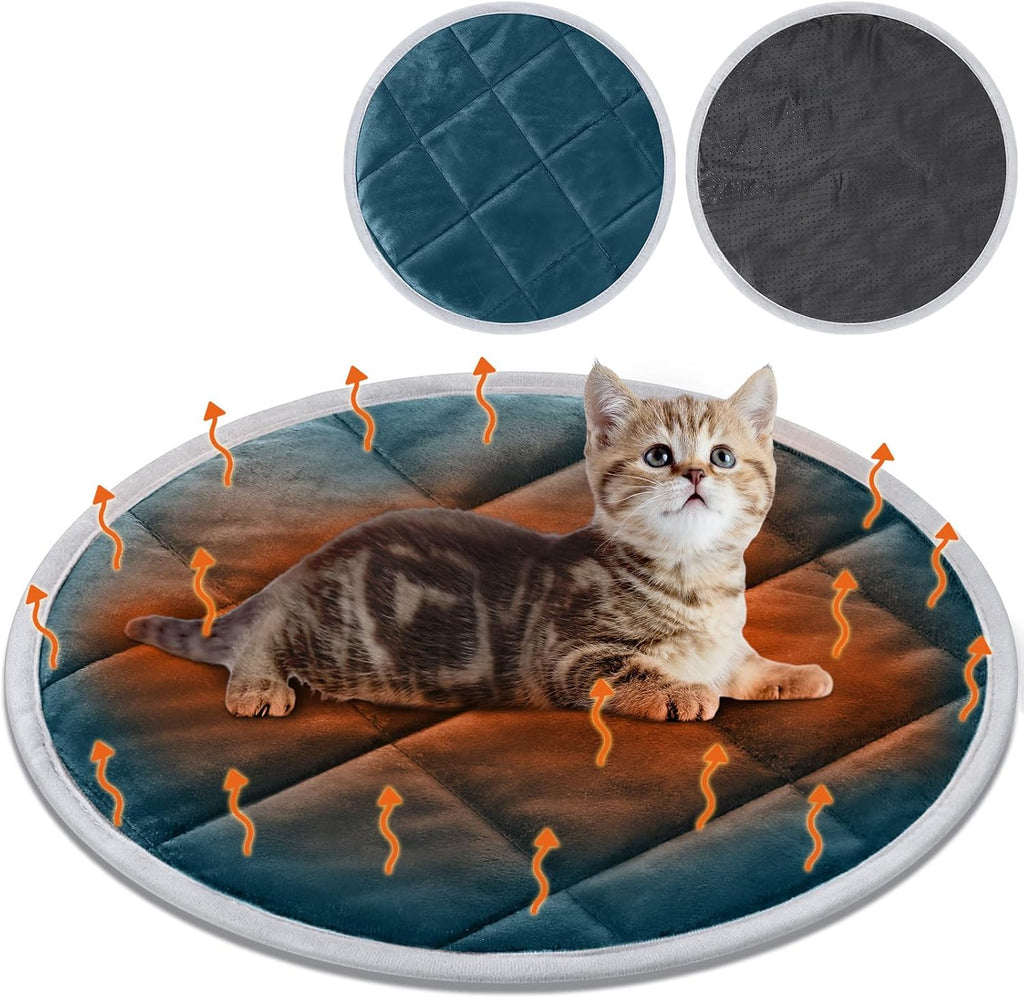 Drydiet 2 Pcs Self Warming Cat Mat Round for Cats, Gray, 16 Inch