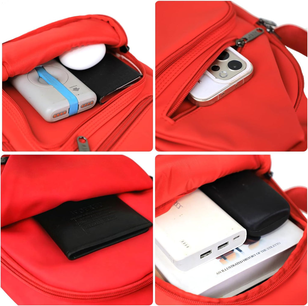 Sling Bag Small Crossbody Backpack Chest Bags Daypack with USB Cable Travel (Red)