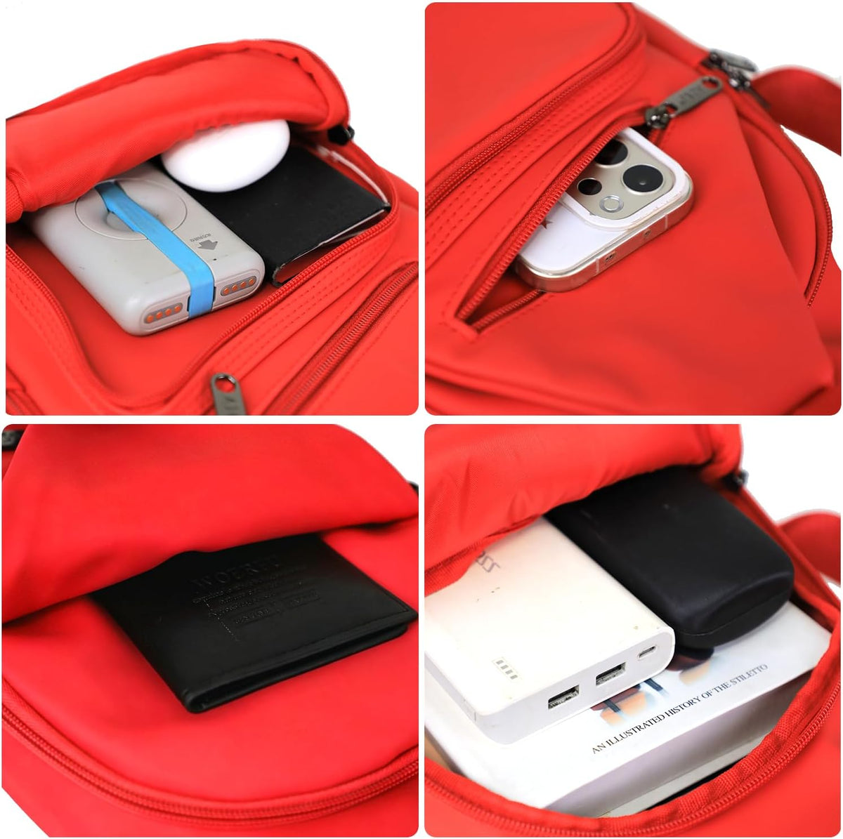 Sling Bag Small Crossbody Backpack Chest Bags Daypack with USB Cable Travel (Red)