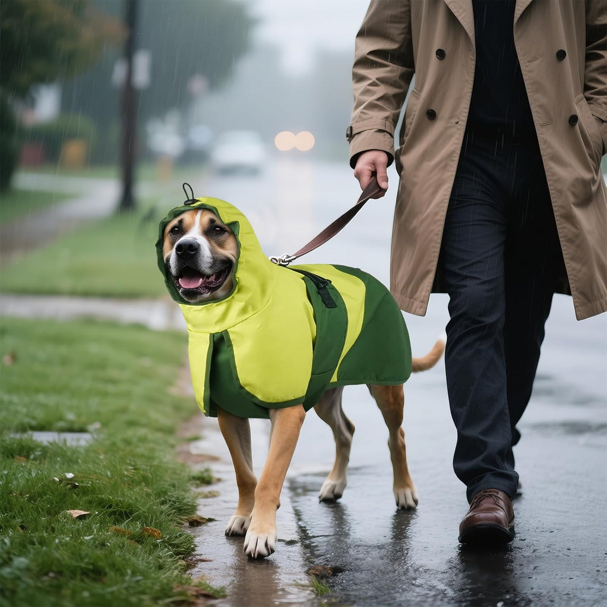 BRKURLEG Dog Raincoat, Waterproof Rain Jacket with Hood, Green, L