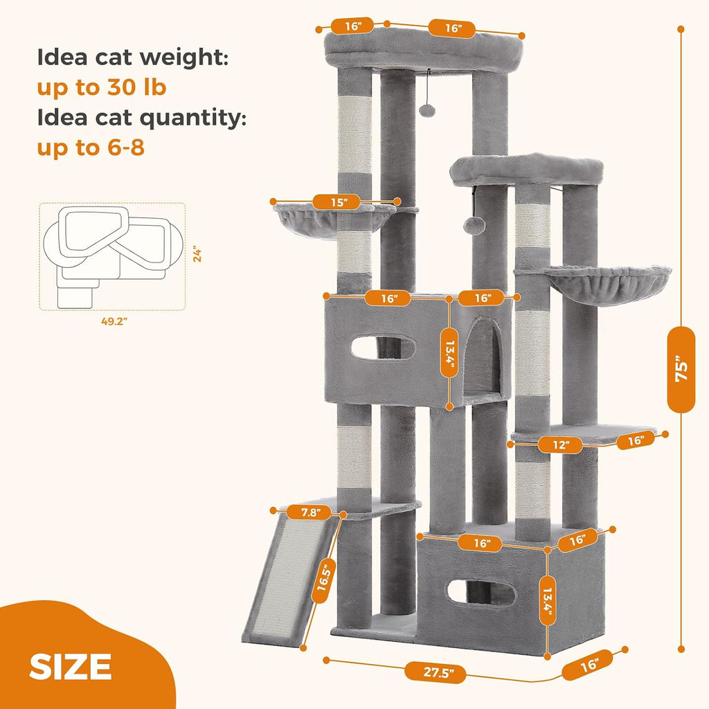 MUTTROS Heavy Duty Cat Tree, 8 Level Corner Tower for Large Adult Cats