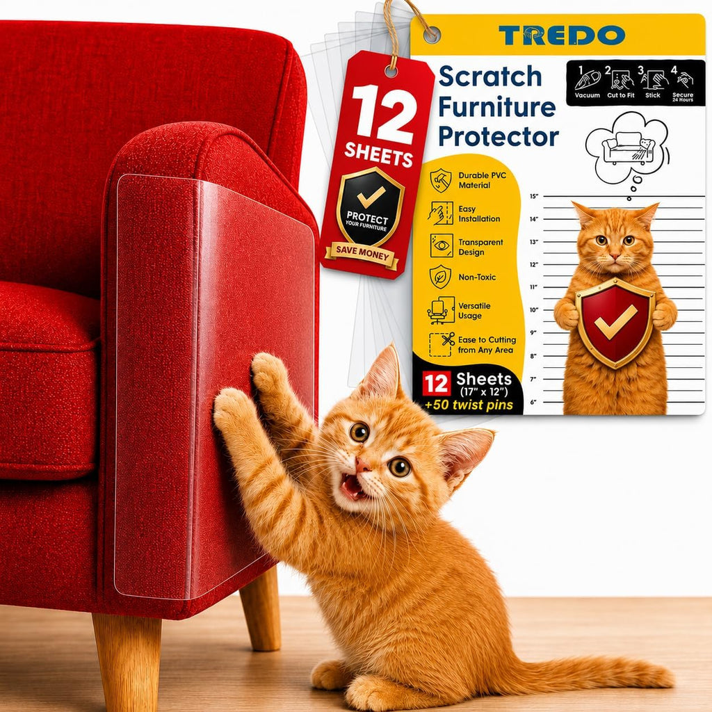 TREDO Cat Scratch Couch Protector 12 Pack, 17 x 12 in, 50 Twist Pins