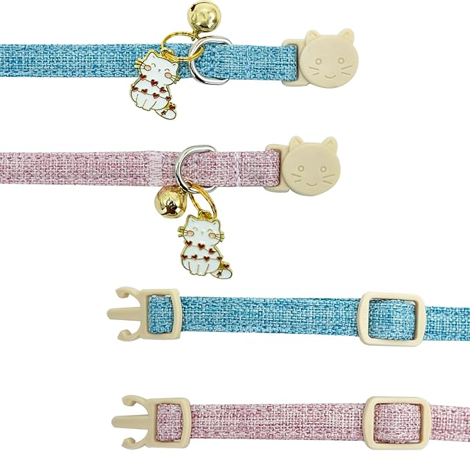 Elegant little tail 2 Pack Cat Collar- Pink&Blue Linnet Cat Collars Breakaway - Image 3