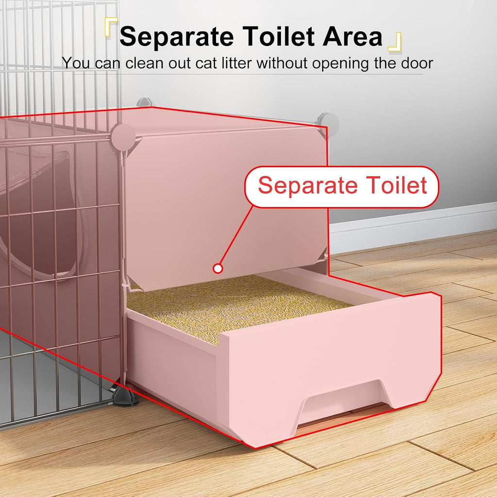Oneluck Cat Cage with Litter Box,4-Tier DIY Enclosures Large Playpen Detachable Metal Wire Kennel Indoor Crate Large Exercise Place Ideal for 1-2 Cats (41.3" L x 17.8" W x 55.1" H)