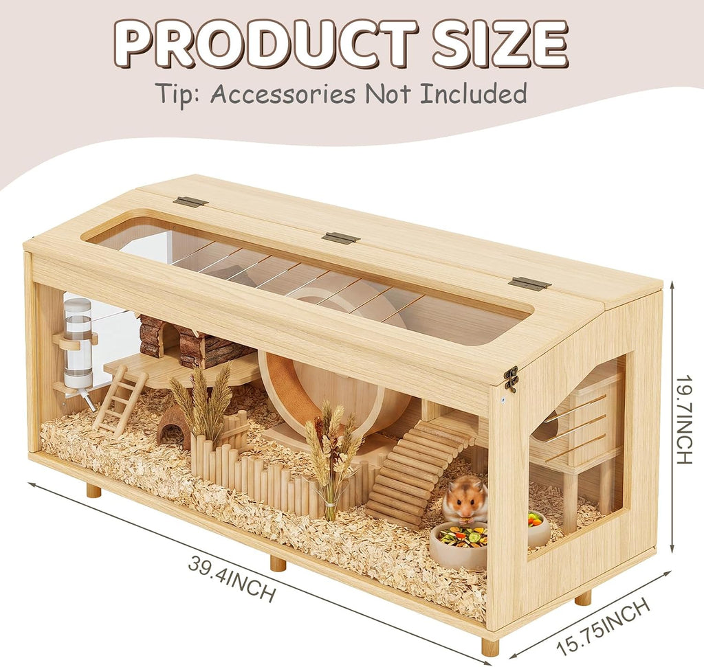 Wooden Hamster Cage with Acrylic Board Base, 39.4"