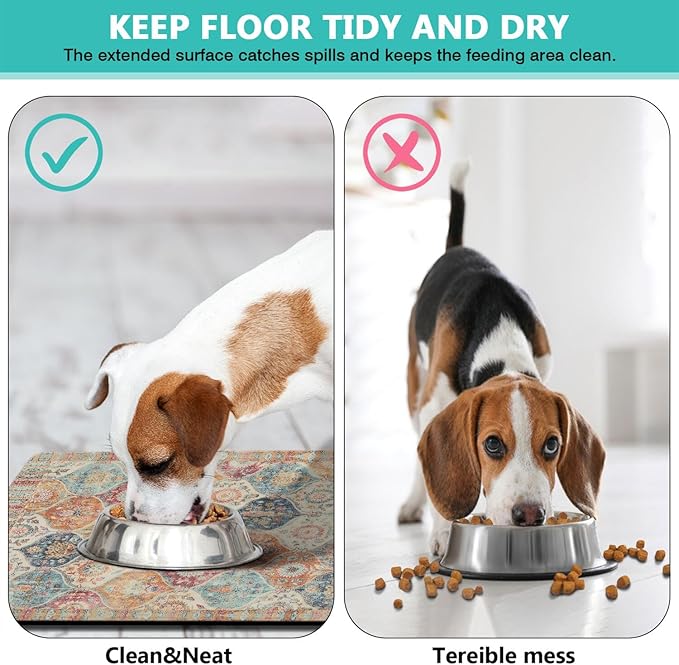 Moroccan Trellis Dog Food & Water Mat, Mexican Talavera Boho Colorful Pet - Image 5