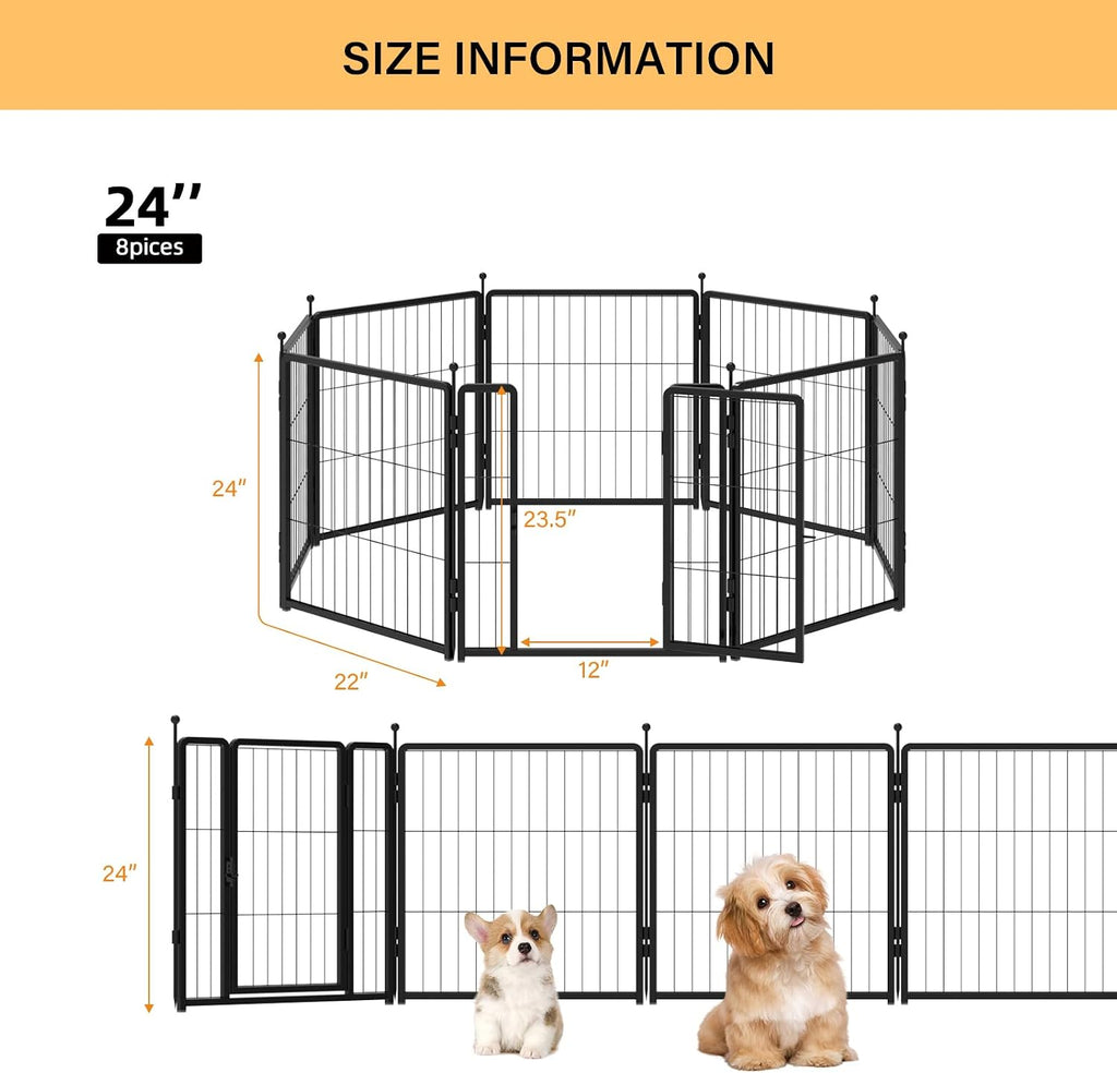 Dog Playpen Indoors/Outdoor, 24 inch 8 Panels Dog Play Pen for Small Dogs, Rustproof Metal Pet Fence for RV Camping/Yard/Garden