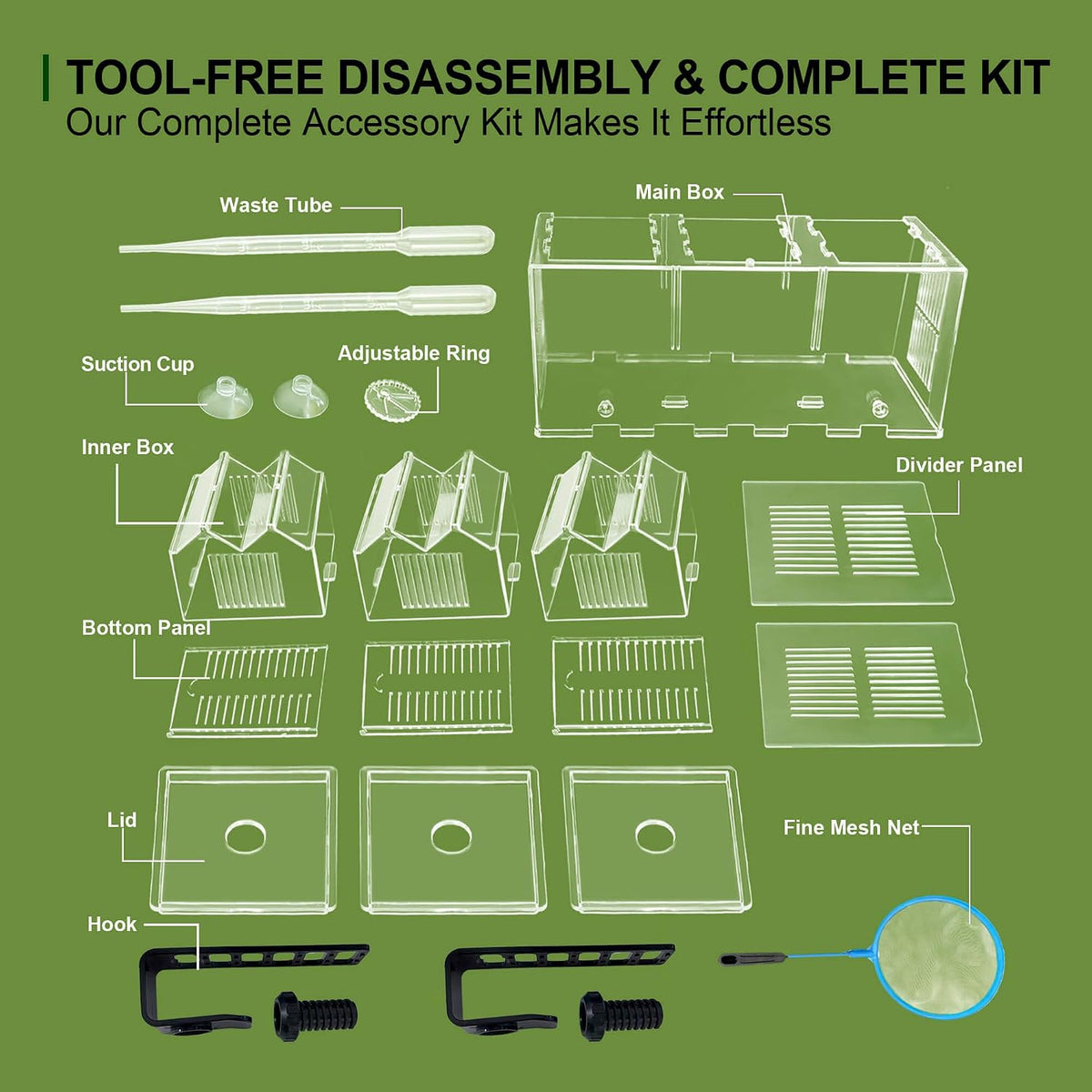 Triple-Chamber Fish Breeder Box for Fish Tank, Guppy Fry Nursery
