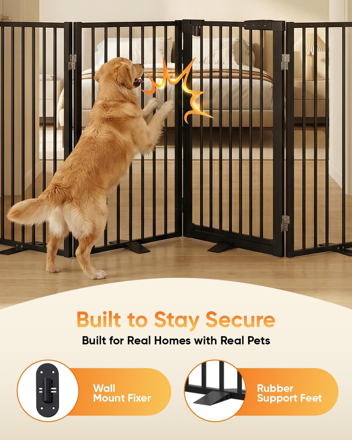 Freestanding Dog Gate with Door, Full Metal Pet Gate