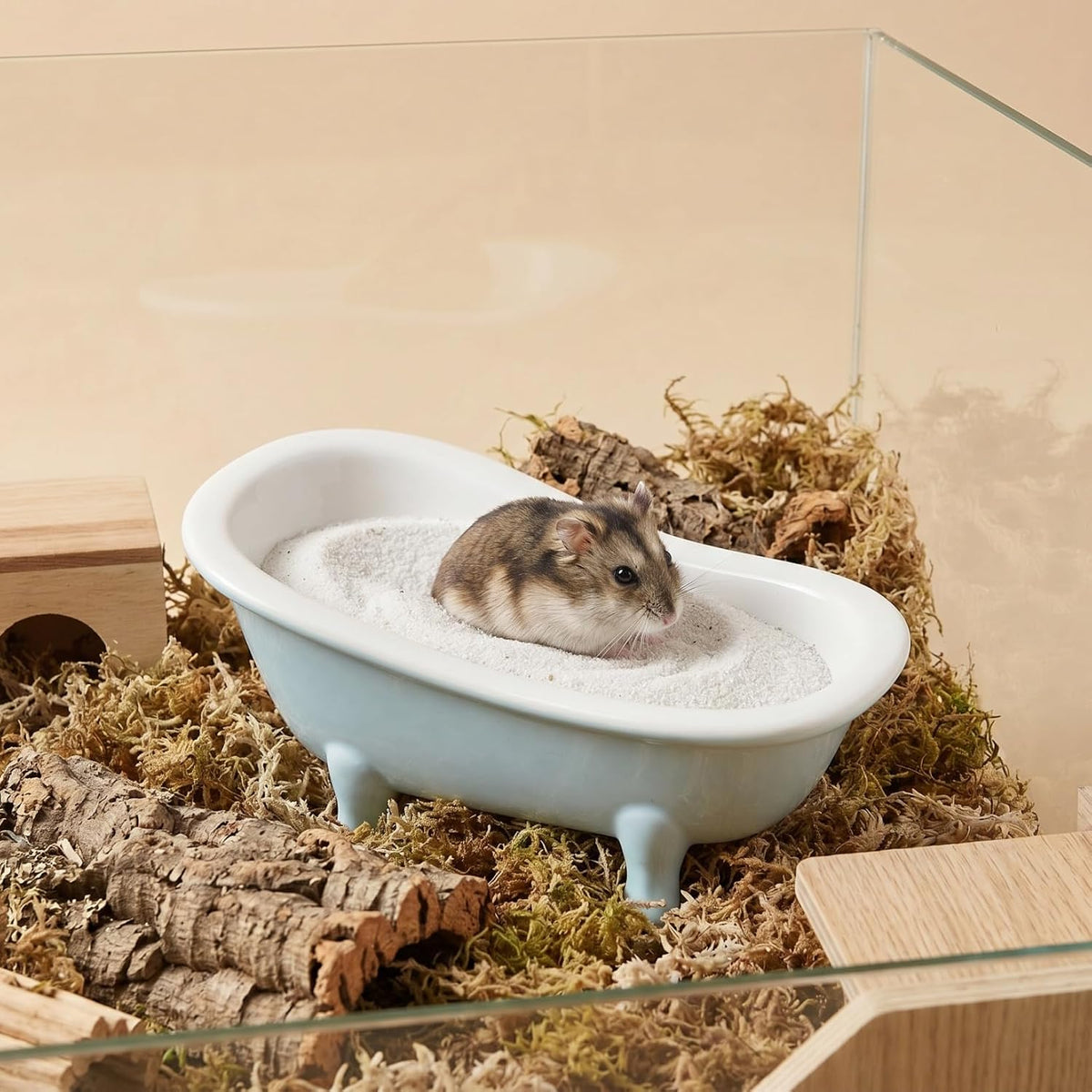 Abaodam Blue Ceramic Hamster Sand Bath for Small Animal Habitats