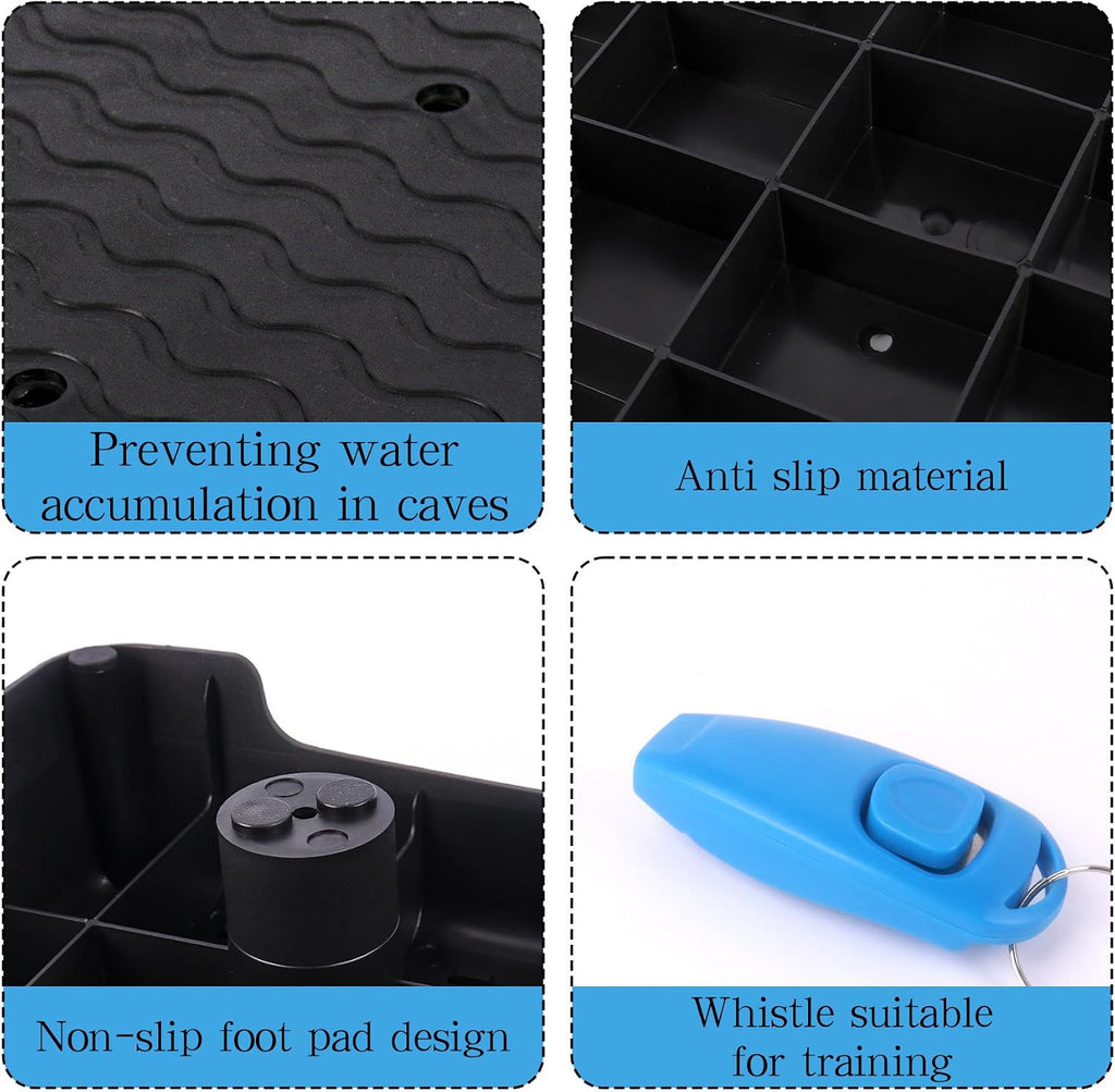 Dog Training Place Board with Whistle, Non-Slip Portable Dog Platform for Agility, Puppy Training Equipment for Small Medium Dogs 17.3"x13.4"x3.8" (Black)