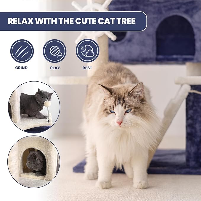 HYABi 53 Inch Ocean Theme Cat Tree Tower, Scratch Posts, Toy Ball, Luxury - Image 4