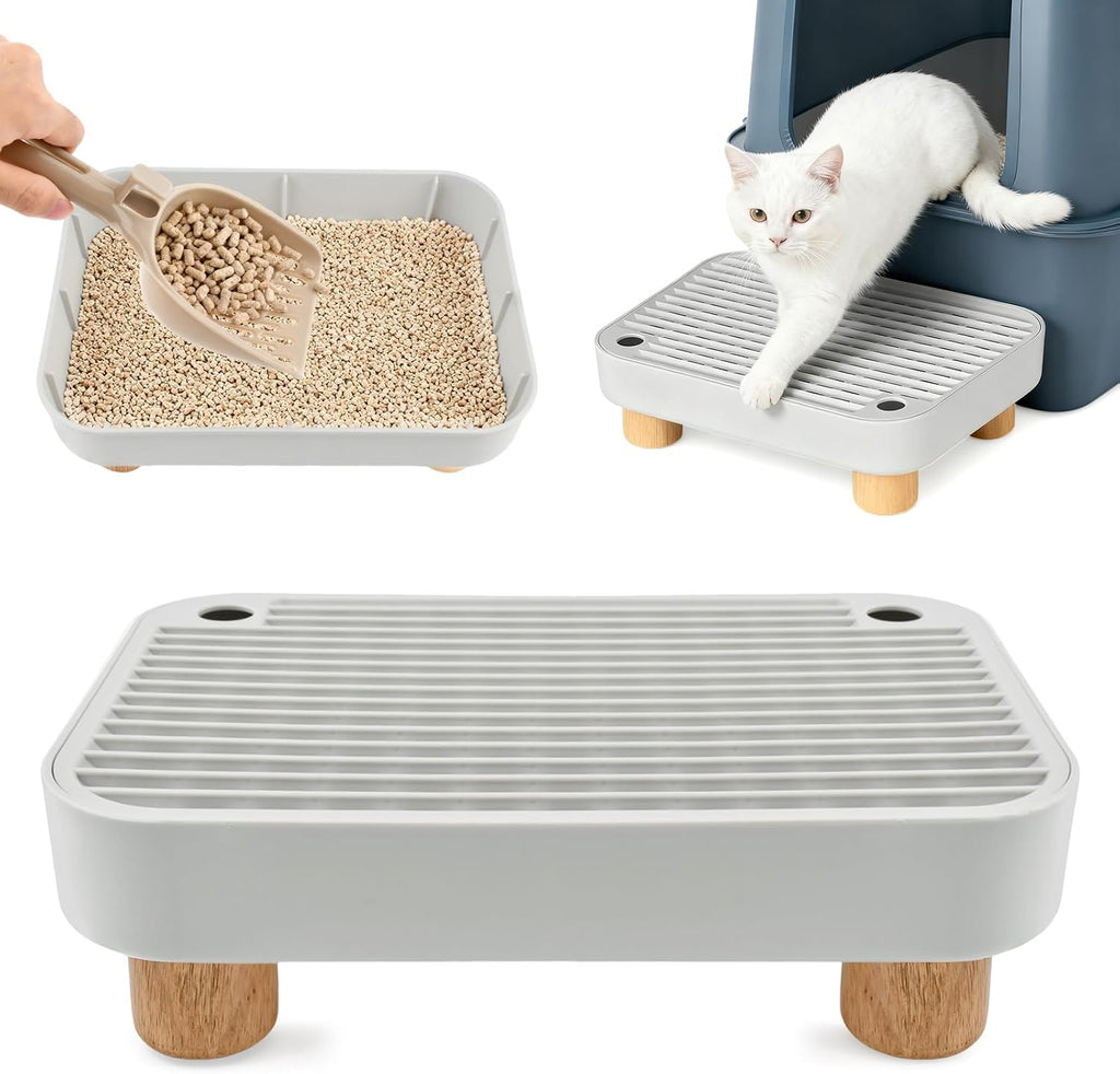 Cat Litter Box Step Ramp, Small Anti-Tracking Litter Catcher with Scoop