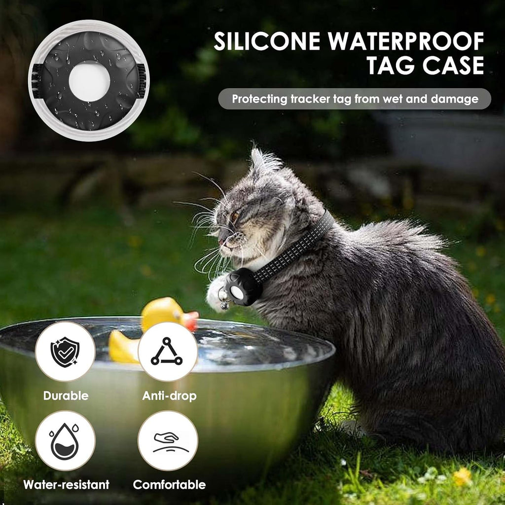 Cat GPS Tracker, Waterproof Pet Tracker for Cats, Cat GPS Tracker Collar with Safety Elastic Buckle, Works with Any Collar,Compatible with Apple Find My App (Only iOS), No Monthly Fee, White