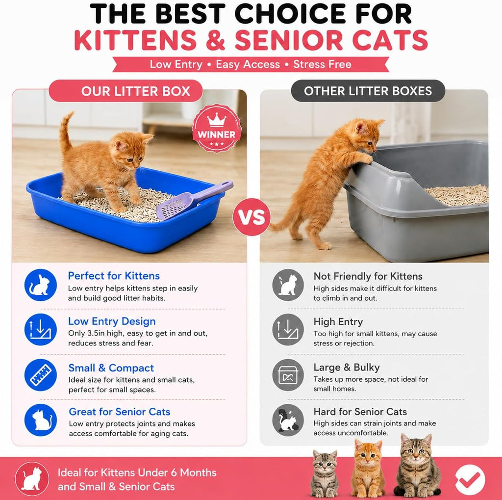 Kitten Litter Box Starter Kit with Mat, All-in-One Starter Kit for Kittens & Small Cats, Anti-Tracking Litter Mat, Easy Clean, Includes Scoop & Toys, Compact Size (GreyScoop)