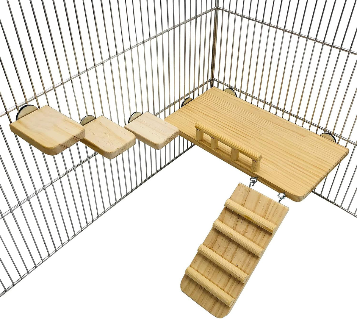 Wooden Platform with Ladder, Pet Activity Structure, Bird, Chinchilla, Guinea Pig, Hamster, Rat Cage Accessories