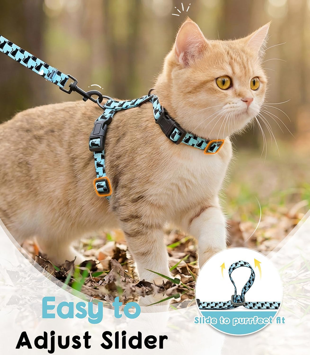 Halypet Cat Harness and Leash Set, Escape Proof 3-in-1 Adjustable Harness for Cats & Kitten, Soft Lightweight, Easy On & Control for Walking, Travel & Outdoor Use, Light Blue Kitty, Medium