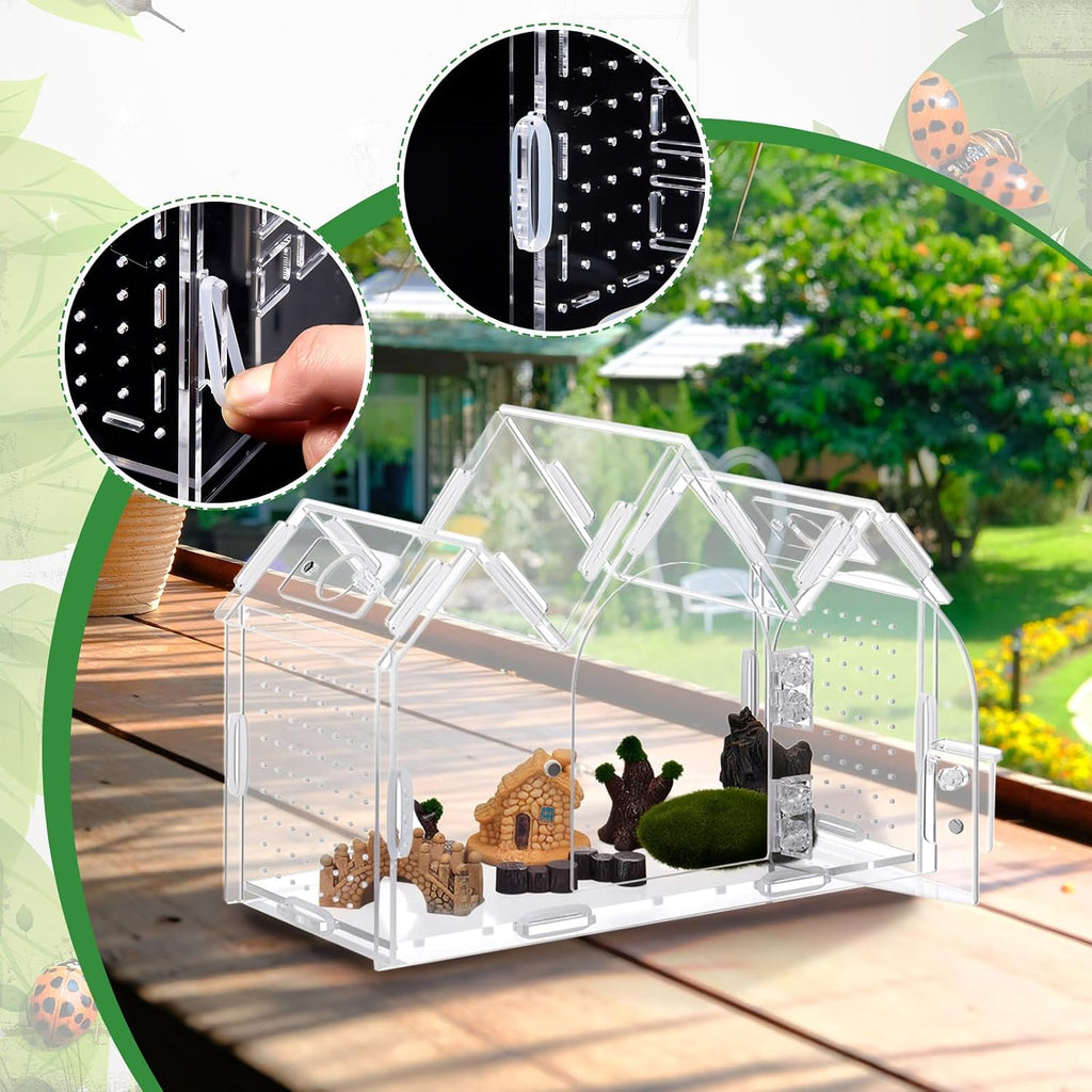 Weysat Acrylic Jumping Spider Enclosure Castle Terrarium with Magnetic Door