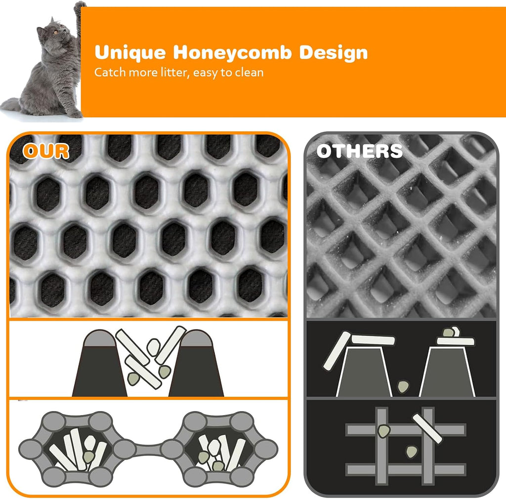 Cat Litter Mat 12"x18",Double Layer EVA litterbox Mat, Gray
