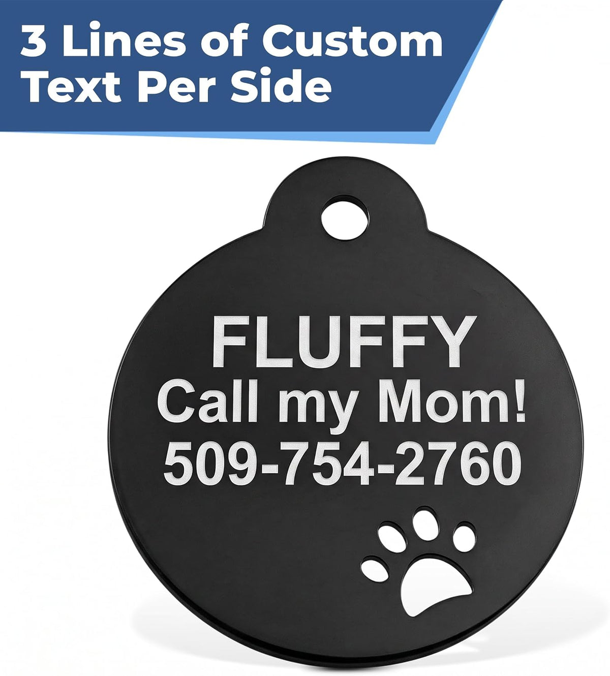 GoTags Personalized Steel Dog Tags - Engraved Bone Pet ID Tag with Paw